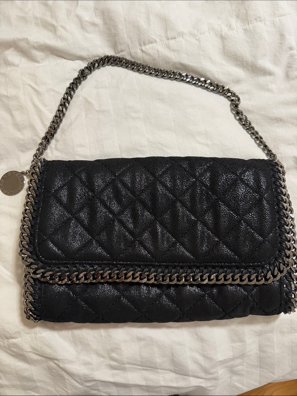 Stella McCartney Black Quilted Shoulder Bag with Silver Chain